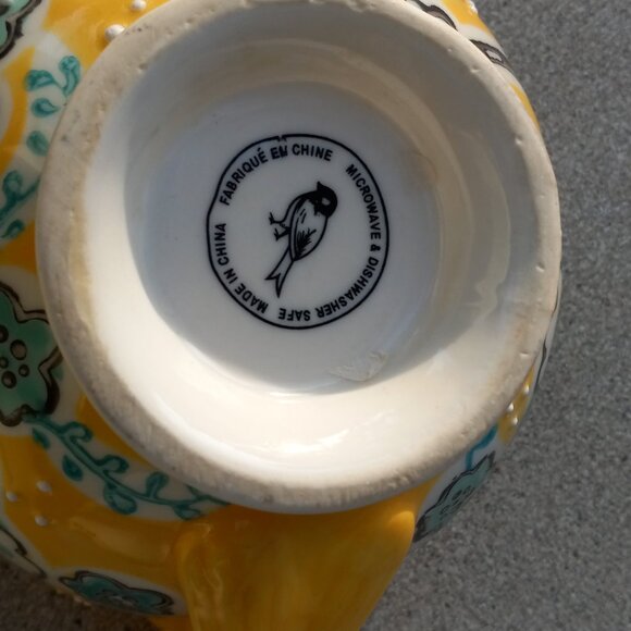 ANTHROPOLOGIE Elka Ayaka Oversized MUG Yellow Floral Twisted Handl Pedes… - Picture 11 of 13